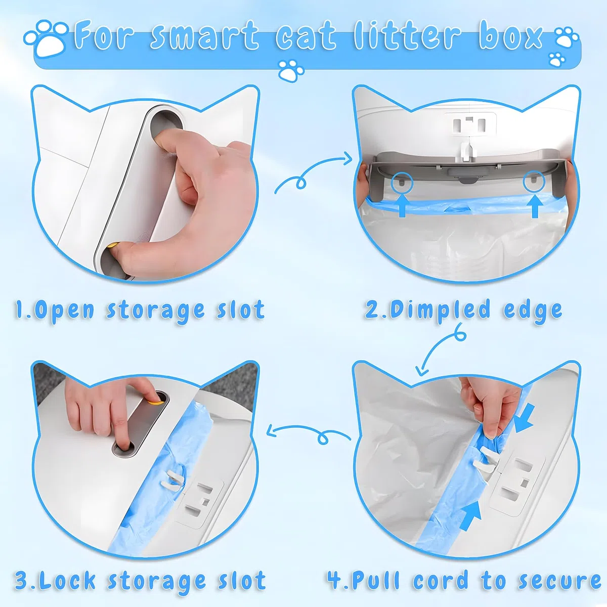 Sacchetti Lettiera Gatto per Coulisse 5 Rotolo, Sacchetti per Lettiera Autopulente, Durevole, Resistente Agli Strappi per Lettiera Gatto Autopulente(75 Pezzi)