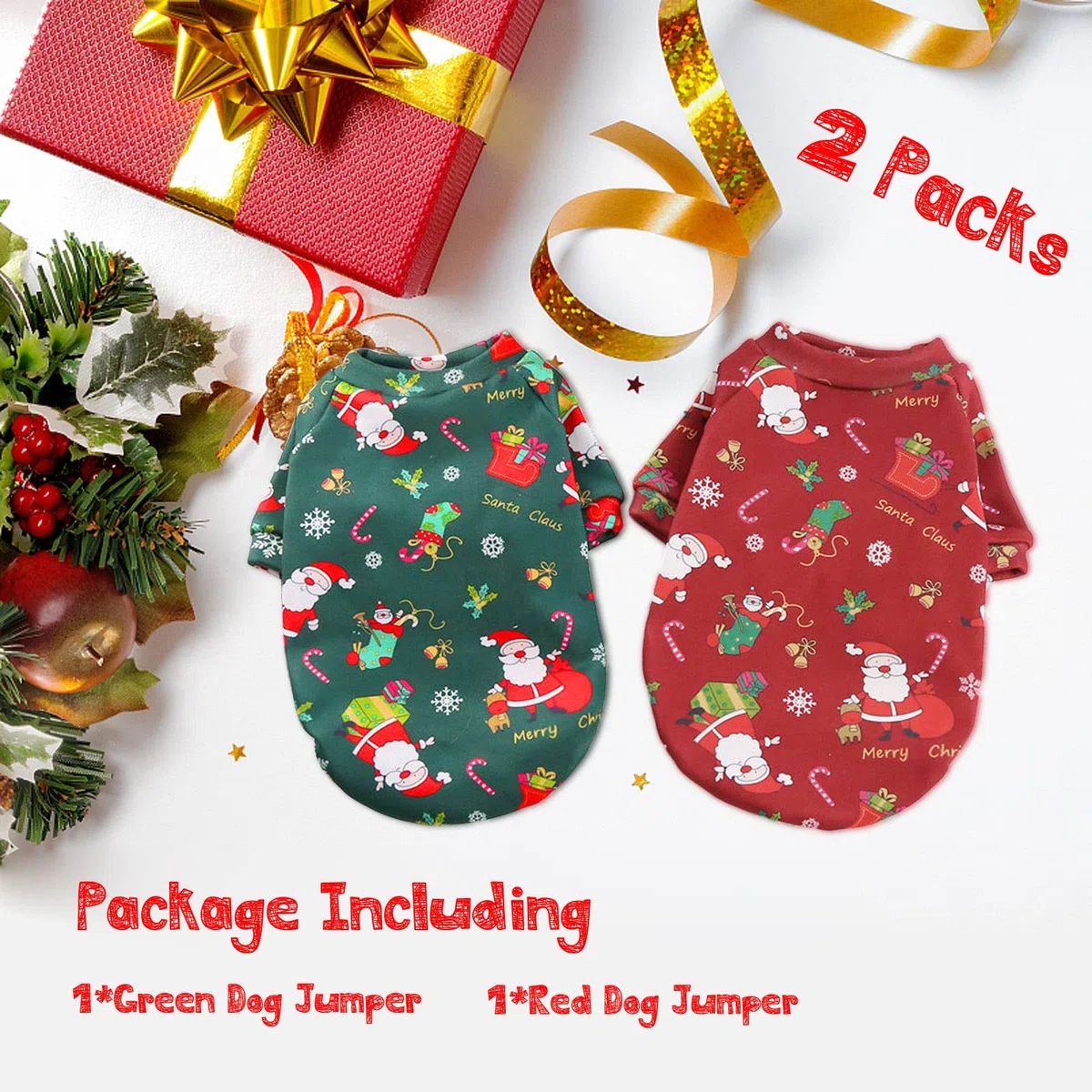 2Pezzi Grande Natale Maglioncino Cane Natale Vestiti per Cani Maglioncini Natalizi per Cani Gatti Abbigliamento Invernale Caldo per Le vacanze Costumi Domestici Caldi Pullover per Cani L