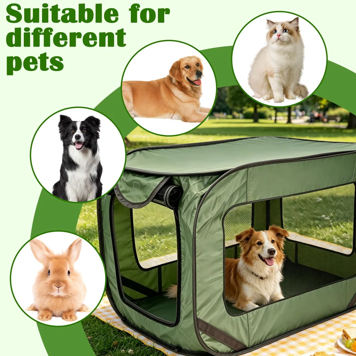 Trasportino per cani pieghevole, pieghevole, grande superficie a rete, pieghevole, in tessuto Oxford portatile, per auto e esterni, 52 x 92 x 52 cm