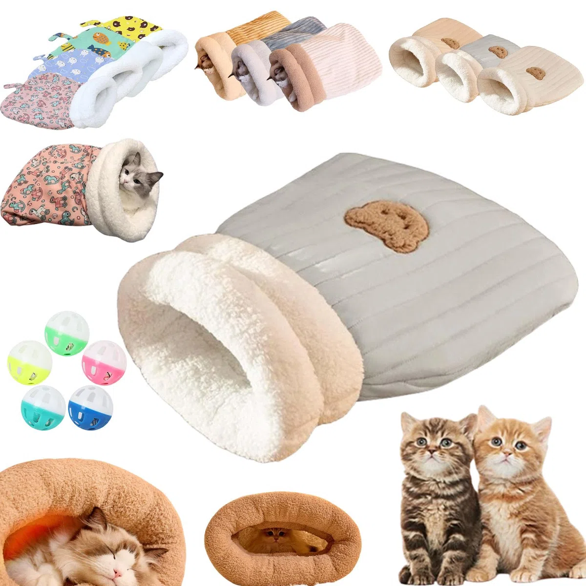 Cat Sleeping Bag, Cat Winter Sleeping Bag, Cute Cat Sleeping Bag with Tail, Cozy Winter Cat Cave Sleeping Bag, Soft Comfort Cat Sack Winter Self Warm Cat Bed (L,C-Blue)