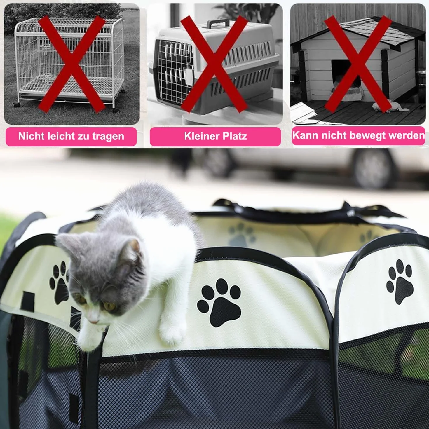 Beccucciolo portatile, 91 x 91 x 58 cm, pieghevole, per casa, cuccioli, telo impermeabile Oxford per cani, gatti, conigli, rosa