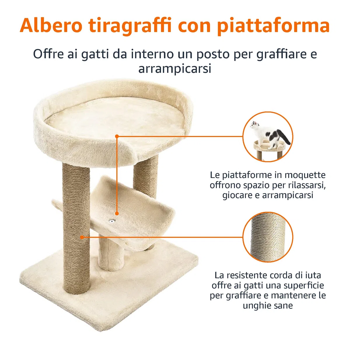 Amazon Basics Gatto albero con piattaforma tiragraffi, regular misure, Beige