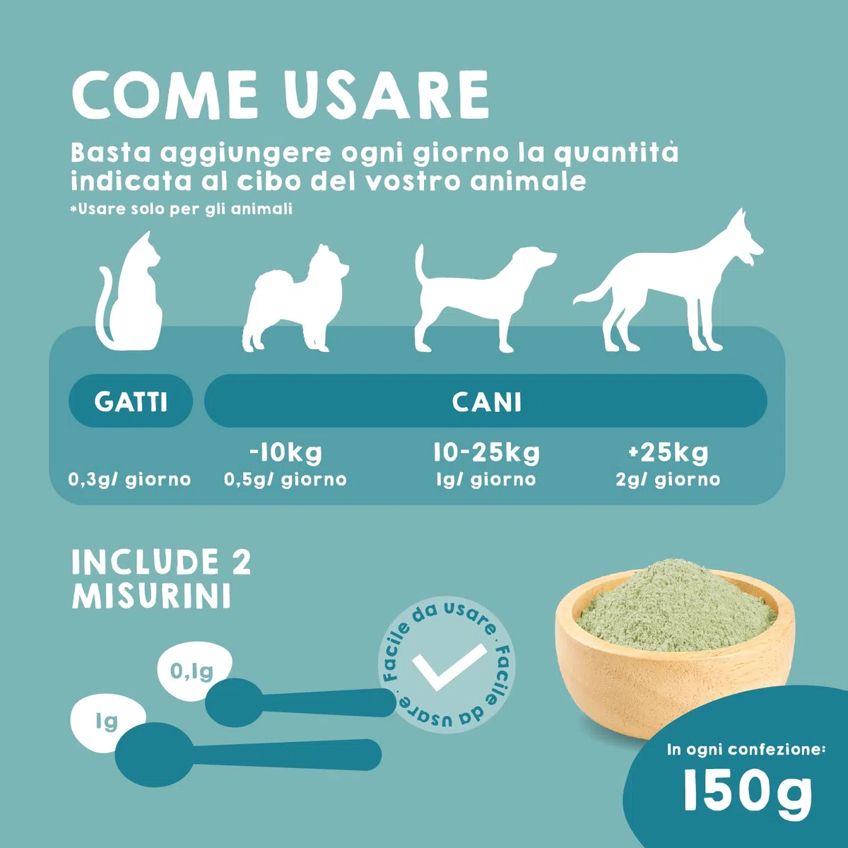 MAIKAI Polvere per Pulizia Denti Cani e Gatti 150g Integratore Antitartaro e Placca Alitosi Eliminare Alito Cattivo 100% Naturale - Rinfresca l’Alito e Protegge Denti e Gengive Igiene Orale Naturale