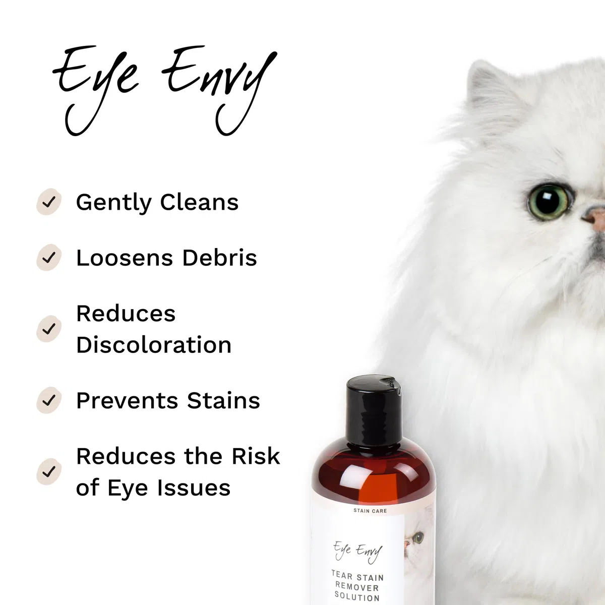Eye Envy Tear Stain Remover Solution for Cats|100% Natural And Safe|Recommended by Breeders/vets/Cat fanciers/Groomers|Contains colloidal Silver|Remove Stains from Fur on Persians And Exotics (4oz)