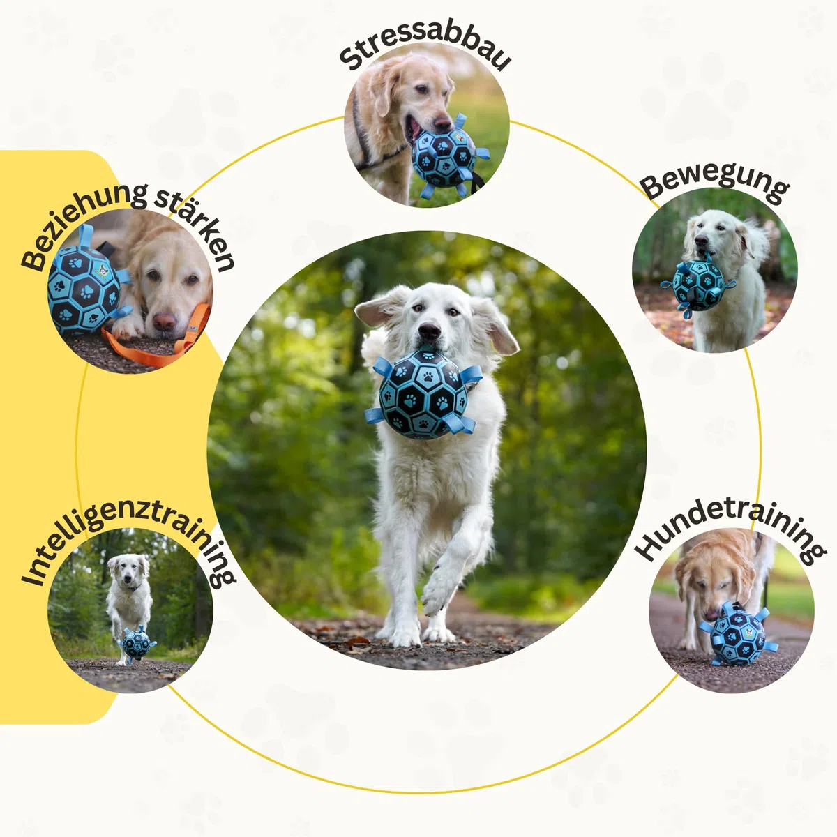 Hundefreund Pallone da Calcio per Cani di Taglia Grande Blu Luminoso con Manici, Giocattolo Pallone da Calcio per Cani per Cani di Taglia Grande con Pompa, Palla Interattiva per Cani (18 cm) per