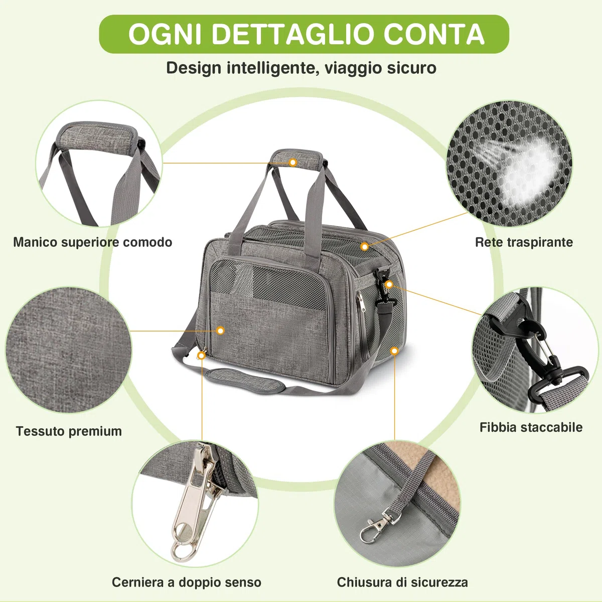 ALLSOPETS Trasportino Cane Aereo Pieghevole, Trasportino Gatto Morbido con Cuscino Rimovibile, Borsa Traspirante per Auto, Treno, Aereo, Veterinario (Grigio Antracite)