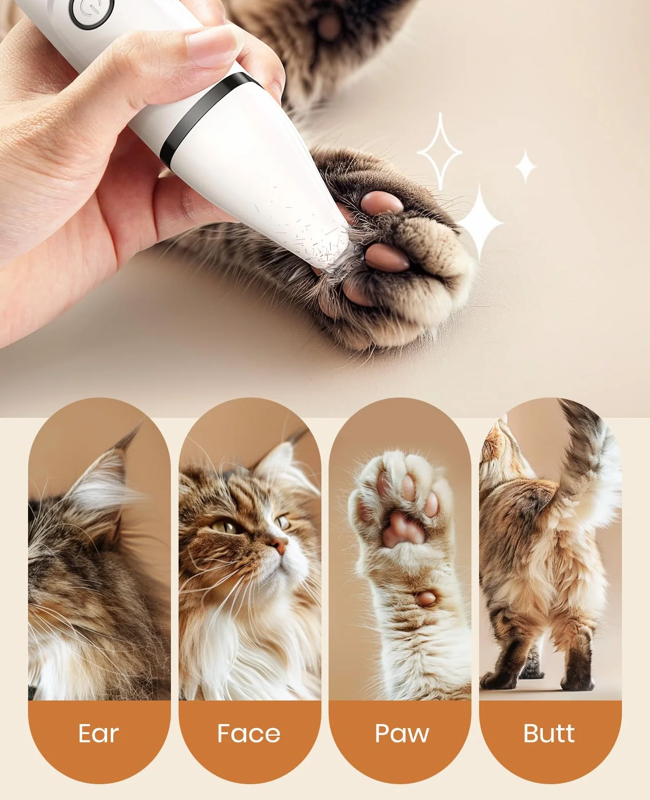 oneisall Set tosatrice per gatti, 3 in 1 tosatrice professionale per gatti a pelo lungo per zampe, sedere, nodi, dingleberry
