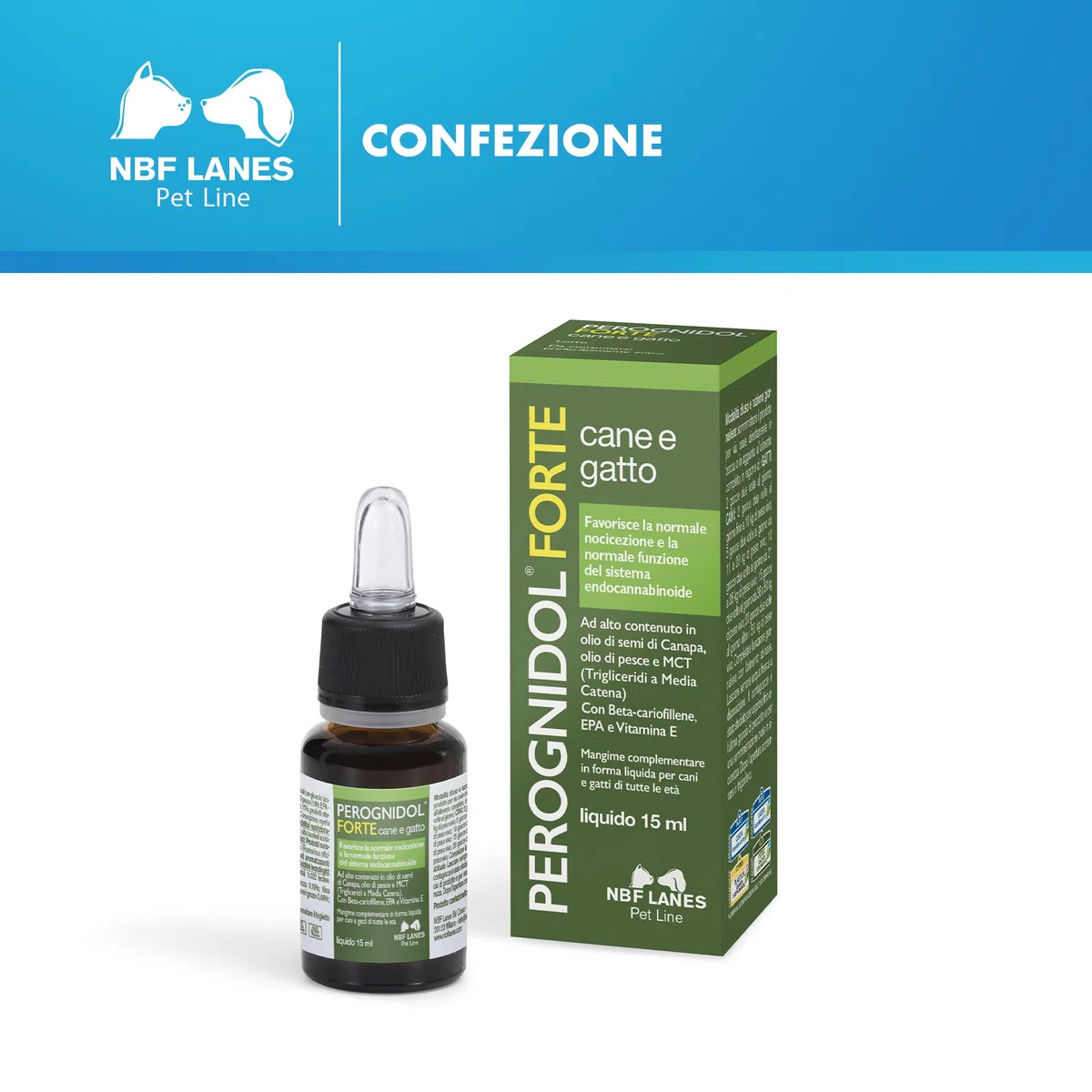 NBF Lanes | Perognidol FORTE Cane e Gatto, Gocce 15 ml, Favorisce la Normale Nocicezione e la Normale Funzione del Sistema Endocannabinoide