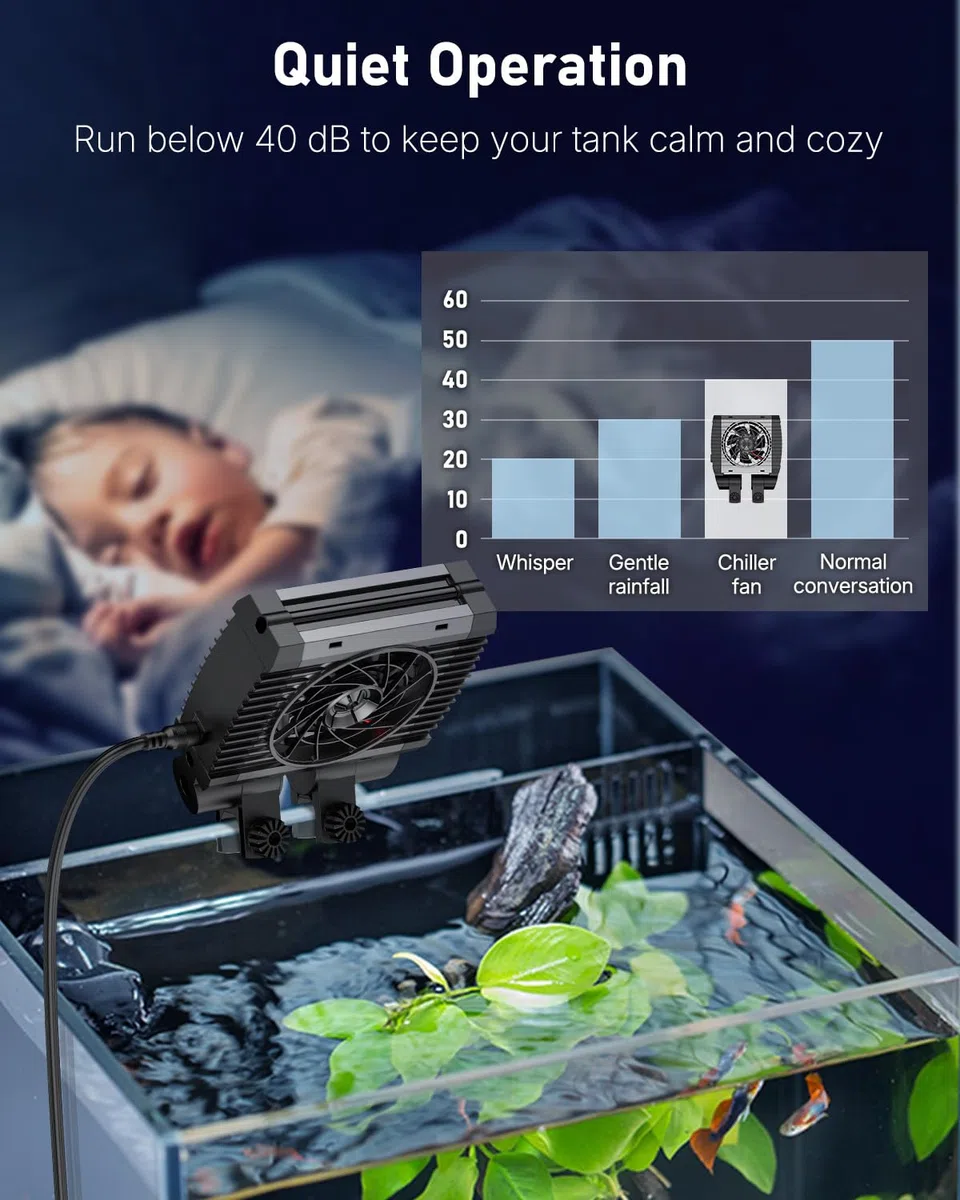 Pawfly Raffreddatore per acquari, per acquari Silenzioso, Ventilatore per acquari con velocità Regolabile e Timer, raffreddatore d'Acqua per terrari per vasche Fino a 40 cm (1 Ventilatore)