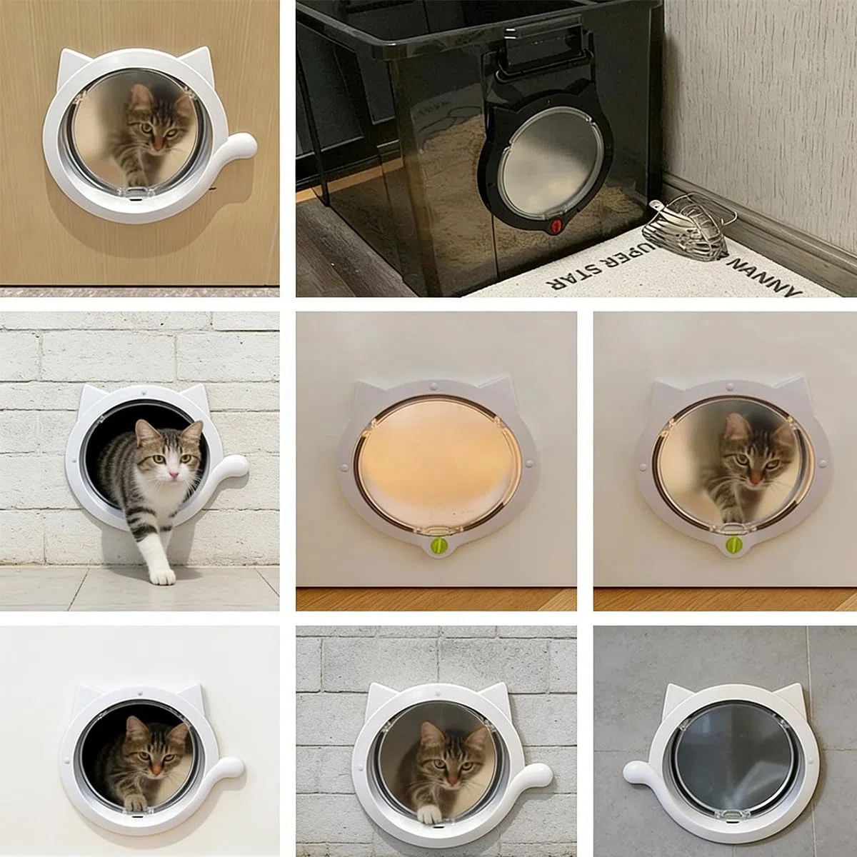 Porta con sportello per gatti, chiusura a 4 vie, rotonda, magnetica, per cani e gatti, per finestre, porte scorrevoli in vetro e pareti, resistente alle intemperie, ingresso esclusivo per gatti e