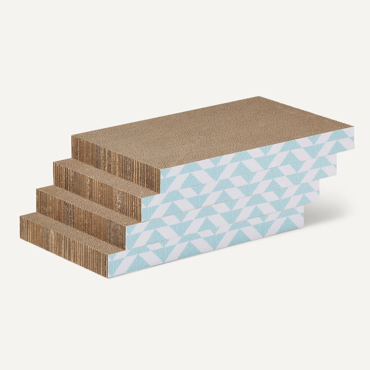 Amazon Basics - Tappetino Tiragraffi per Gatti da Interno con Scatola, Cartone Ondulato, Tiragraffi con Stampa a Colori ed Erba Gatta, Certificato FSC, Confezione da 4 Pezzi, 41,9 x 25,4X 3,8cm,Blu