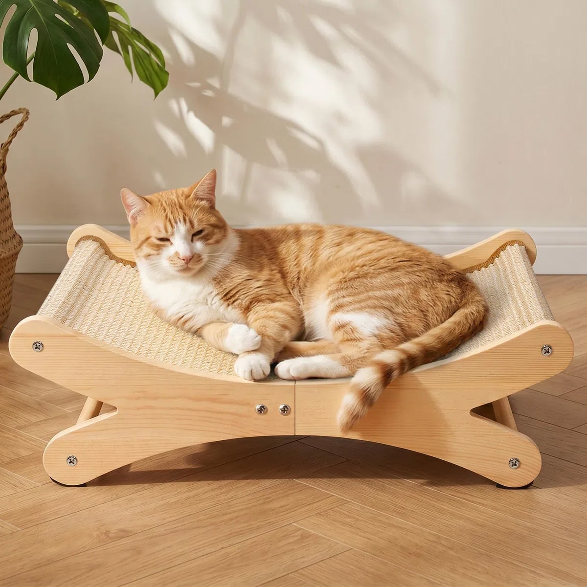 Gimars Tiraffiati per Gatti a Letto, Tiragraffi in Cartone e Sisal con Struttura in Legno, Divano Cuccia Ergonomico per Dormire, Grattare e Riposare, Design Elegante da Interno
