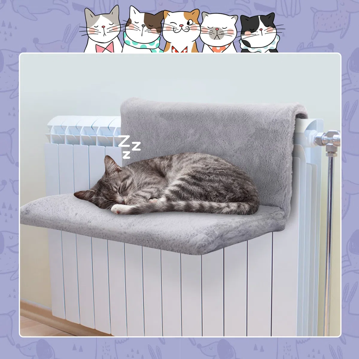 Nobleza Lettino riscaldante per gatti,Calda Peluche Morbida,Forte metallica Telaio Staccabile,Grigio,48 * 30 * 25cm
