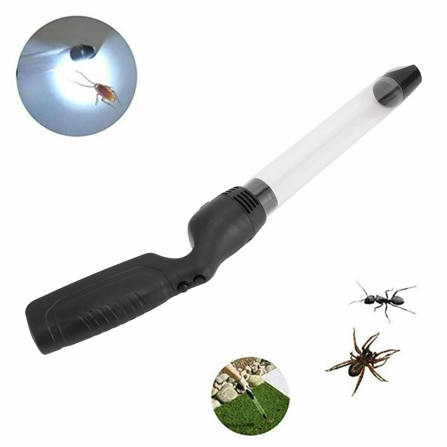 Aspiratore Cattura Insetti Portatile, Aspirapolvere Ragno Alimentato a Batteria con Luce LED, Manico Lungo, Aspirazione Forte ‑0,4 Kpa, per Catturare Scarafaggi, Falene, Formiche