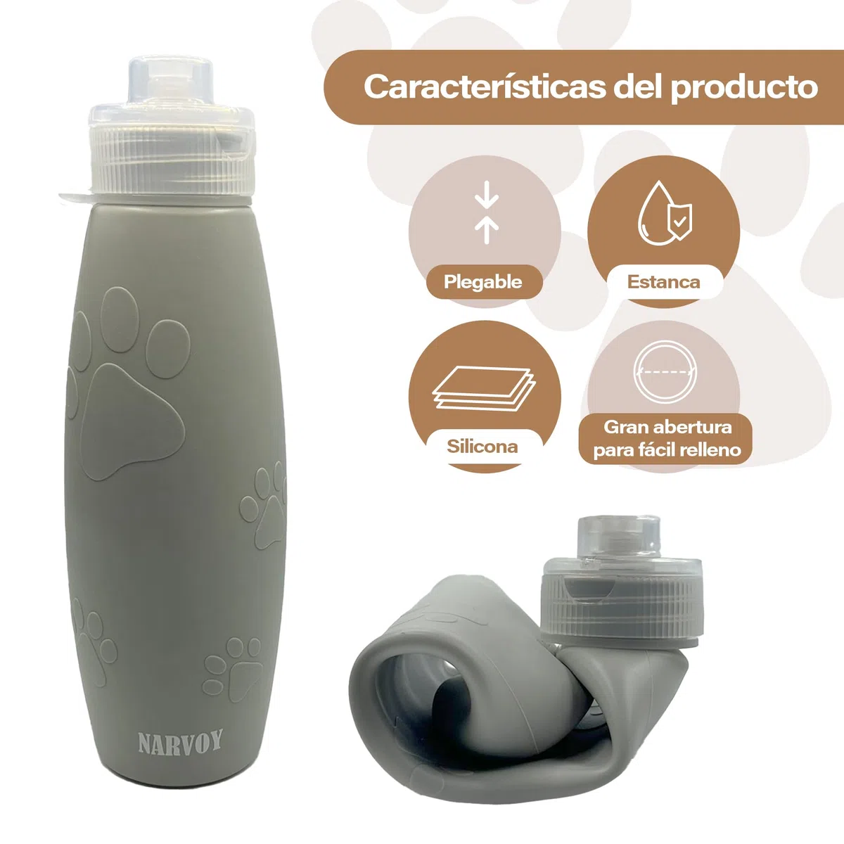 Pipi Cani - Bottiglia per cani da 600 ml, bottiglia per cani in silicone pieghevole e ricaricabile, con nebulizzatore, moschettone e corda regolabile, accessorio per passeggiate