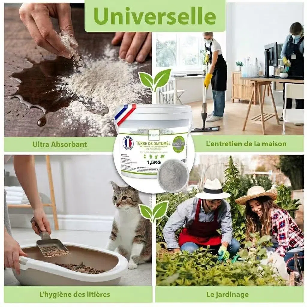 Terre de Diatomée – Cimica da letto – Utilizzabile in agricoltura biologica – 100% naturale e prodotto in Francia – Vermifugo gatto – anticimici (1,5 kg)