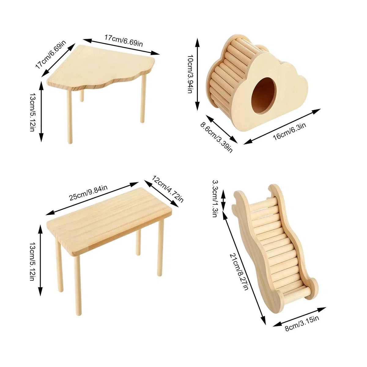 Scaletta per criceti, in legno, a forma di , per gerbilli, topi, furetti, cincillà, per interni ed esterni