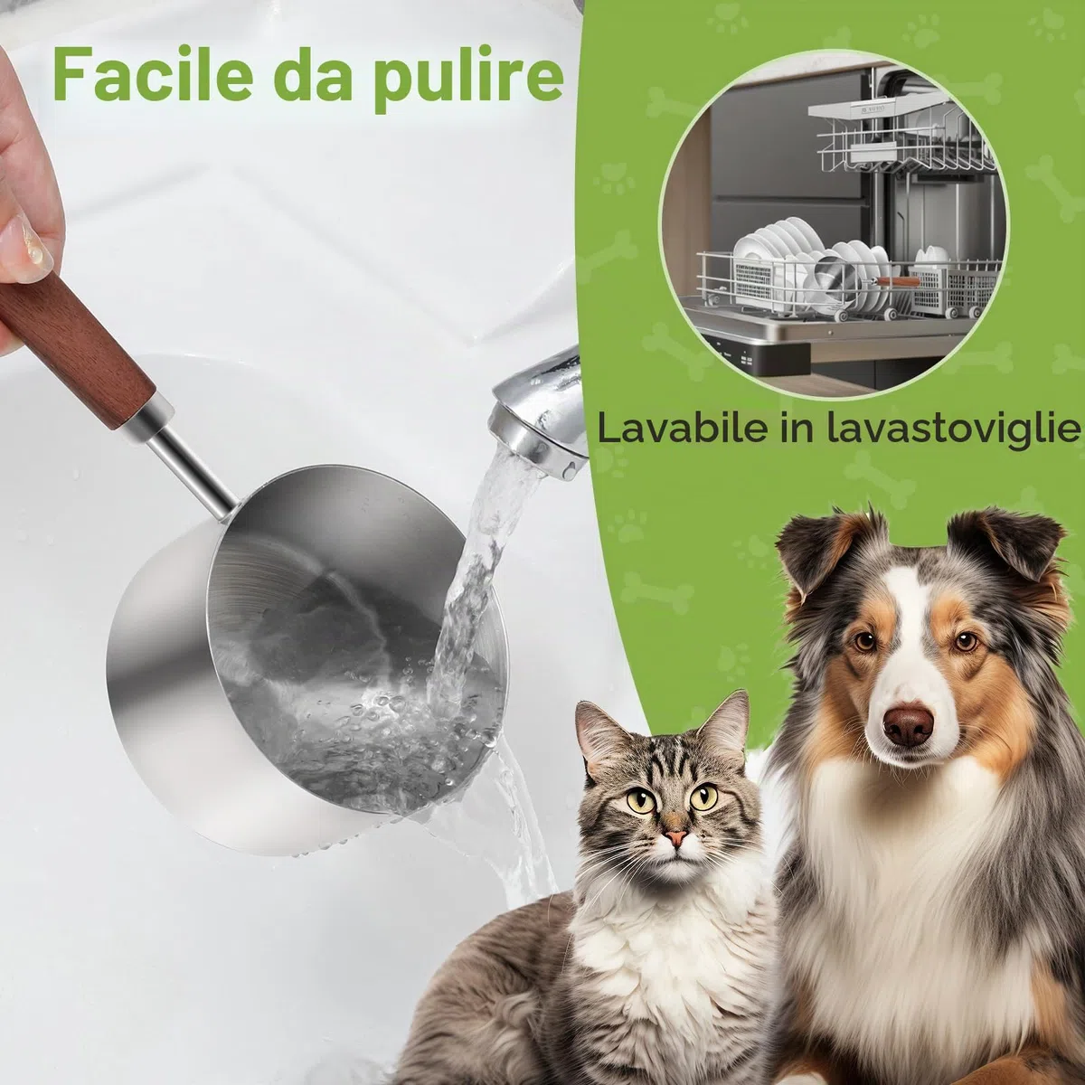 Misurino per cibo per cani e gatti, in acciaio inossidabile 304. Capacità di 1 tazza. Misurazioni della scala di precisione
