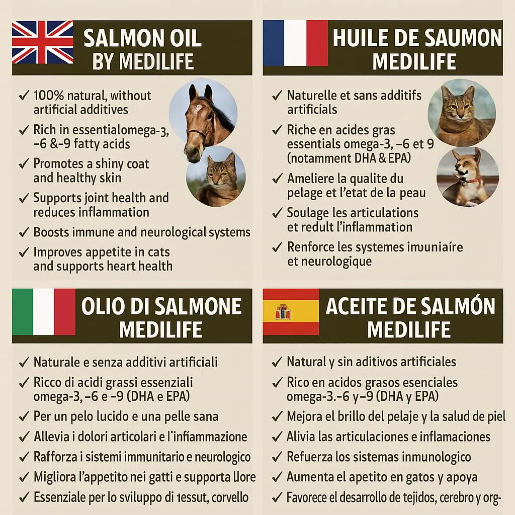 2L Olio di salmone naturale al 100% per cani, gatti e cavalli, ricco di Omega 3-6-9 e vitamine