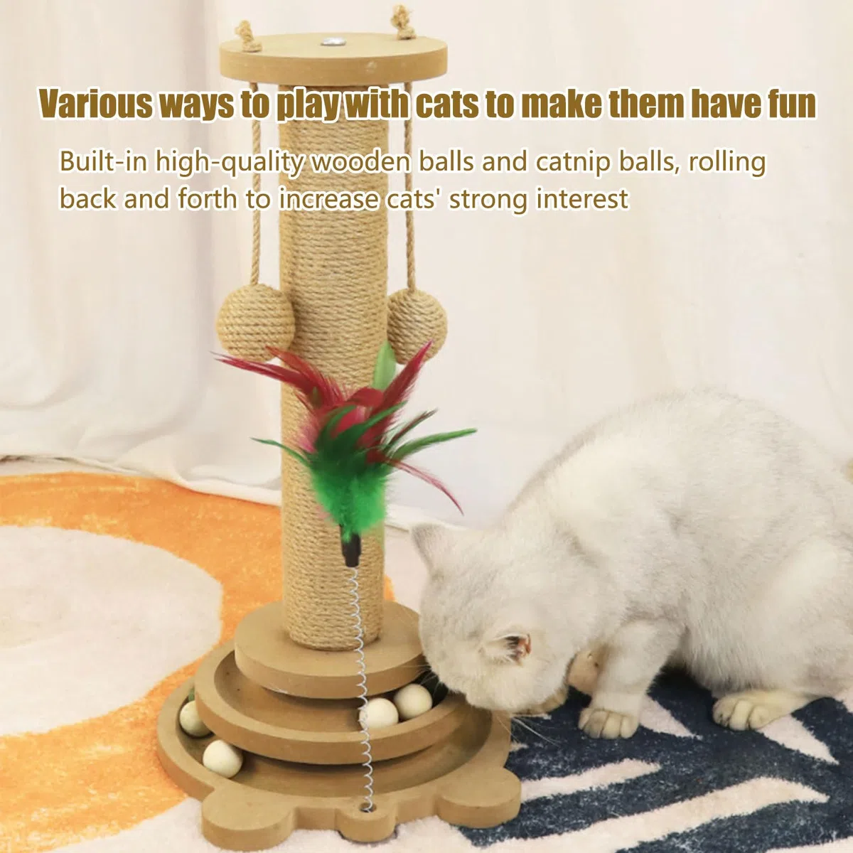 Tiragraffi per Gatti | Torre Con Palline Per Gatti,Struttura Arrampicabile Con Bacchetta Gioco E Palle In Sisal Resistente Verticale Per Cuccioli
