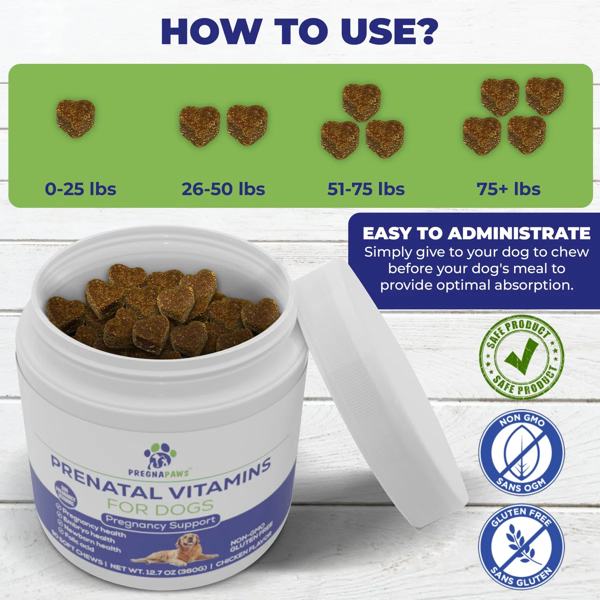 Integratore Gravidanza per Cani – Vitamine Prenatali Naturali per Mamme e Cuccioli Sani – Acido Folico, Ferro, Calcio – 90 Compresse Masticabili al Gusto Pollo