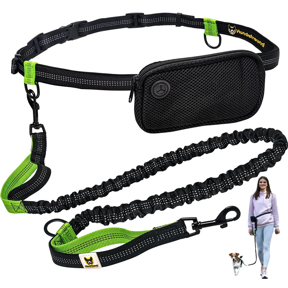 Hundefreund Guinzaglio Jogging per Cani di Piccola Taglia fino a 15 kg – Guinzaglio Elastico Leggero 110–160 cm con Cintura in Vita Regolabile 65–120 cm | Hands Free per Passeggiate e Corsa