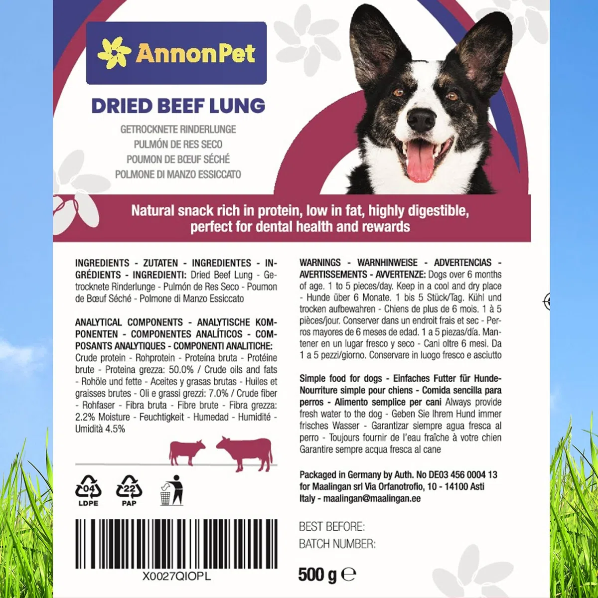 Polmone Essiccato per Cani 500g - Snack Naturale al 100%, Ricco di Proteine, Senza Additivi Ideale per Diete BARF, Premietti Bocconcini e Spuntini Sani Carne Secca di Manzo di Alta Qualità