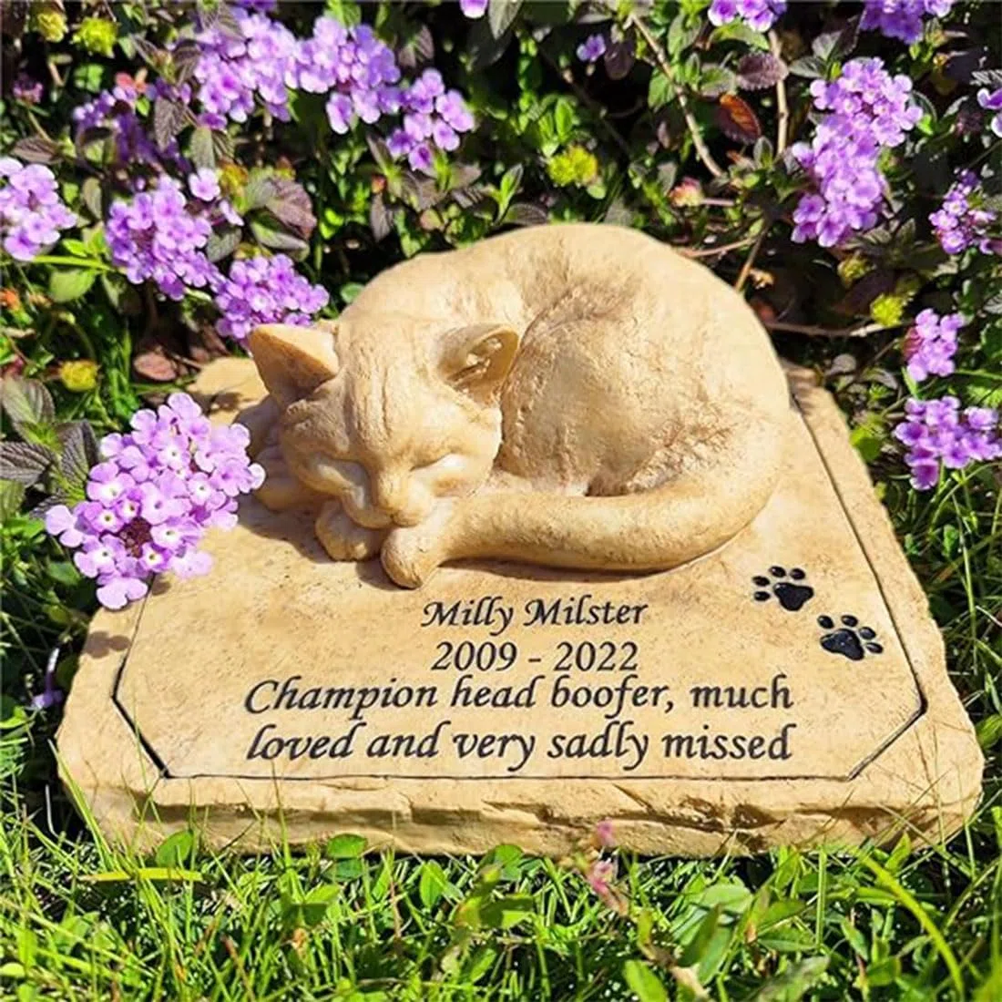 JHB Pietre Commemorative Personalizzate per Gatti, lapide 3D con Statua di Gatto Addormentato, lapide per Gatti, marcatori di tombe per Gatti, Regali commemorativi per Gatti.