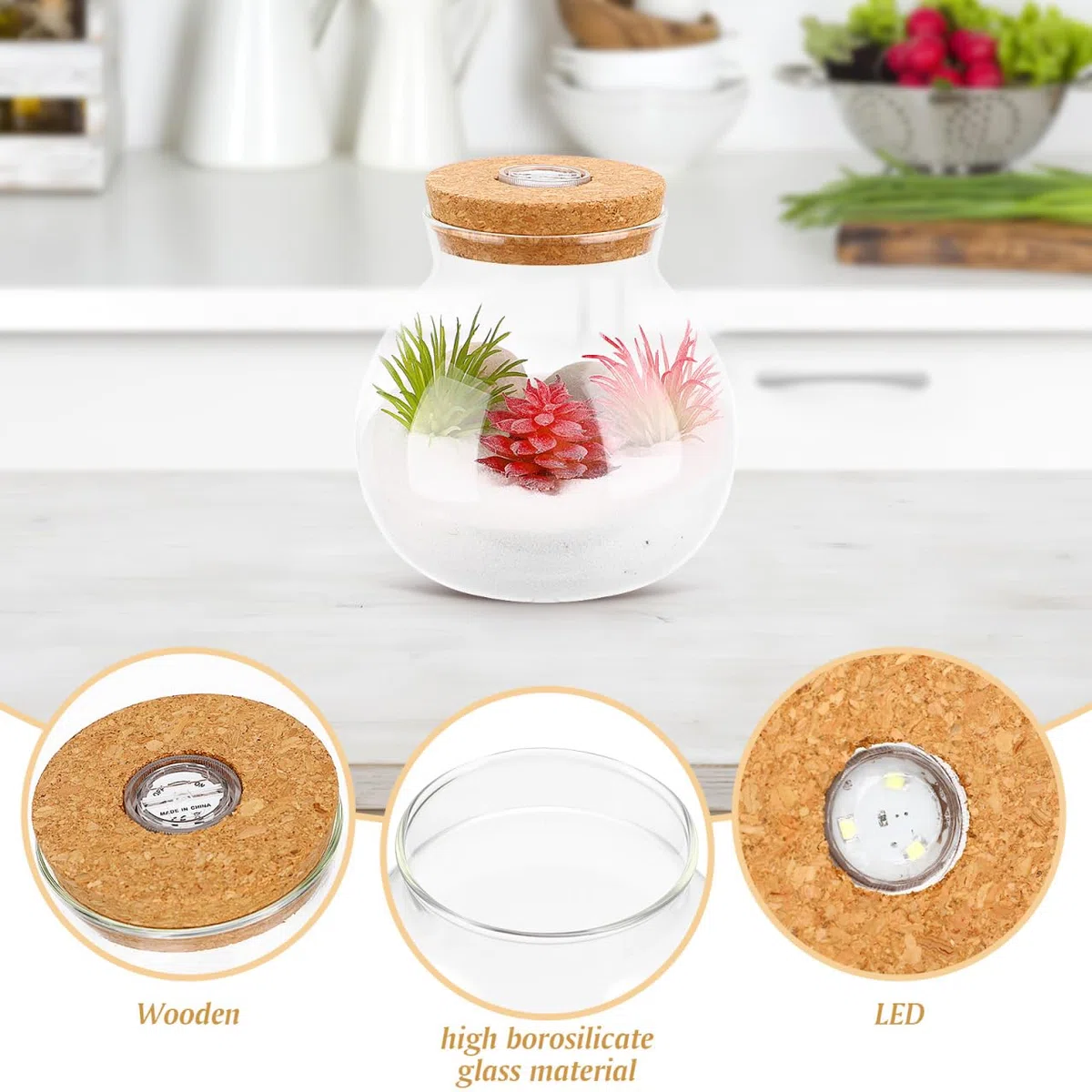 UKCOCO Bottiglia di vetro per paesaggio con coperchio, decorazione per matrimonio, in vetro borosilicato, ecologica, per terrari, fai da te, con micro paesaggio