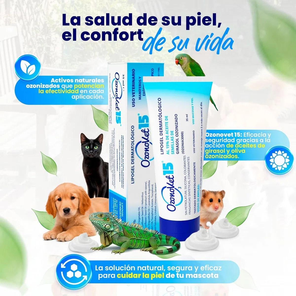 Gel Cicatrizzante Ozonizzato Per Cani e Gatti Allevia Prurito Dermatite Allergie Ferite e Bruciature - Cicatizzante Idratante Senza Lasciare Effetti Secondari E Controindicazioni - 35 ml - 1 Unità