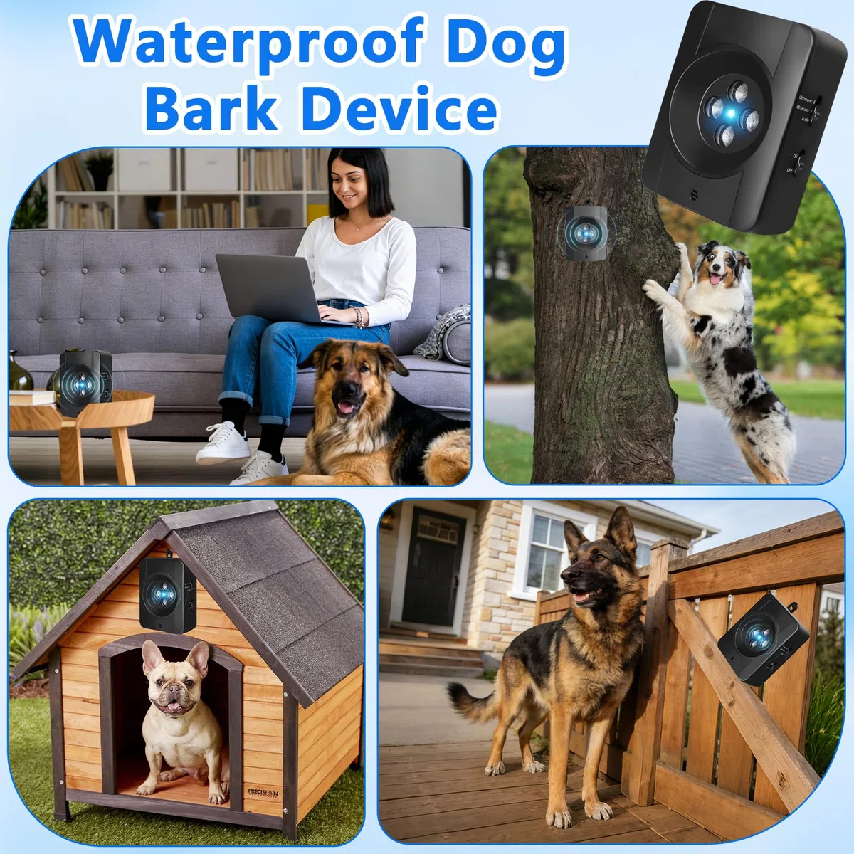 Ultrasuoni per Cani, 3 Modes Antiabbaio per Cani Ultrasuoni, 33FT Dispositivo Antiabbaio per Interni ed Esterni Cani Piccoli e Grandi