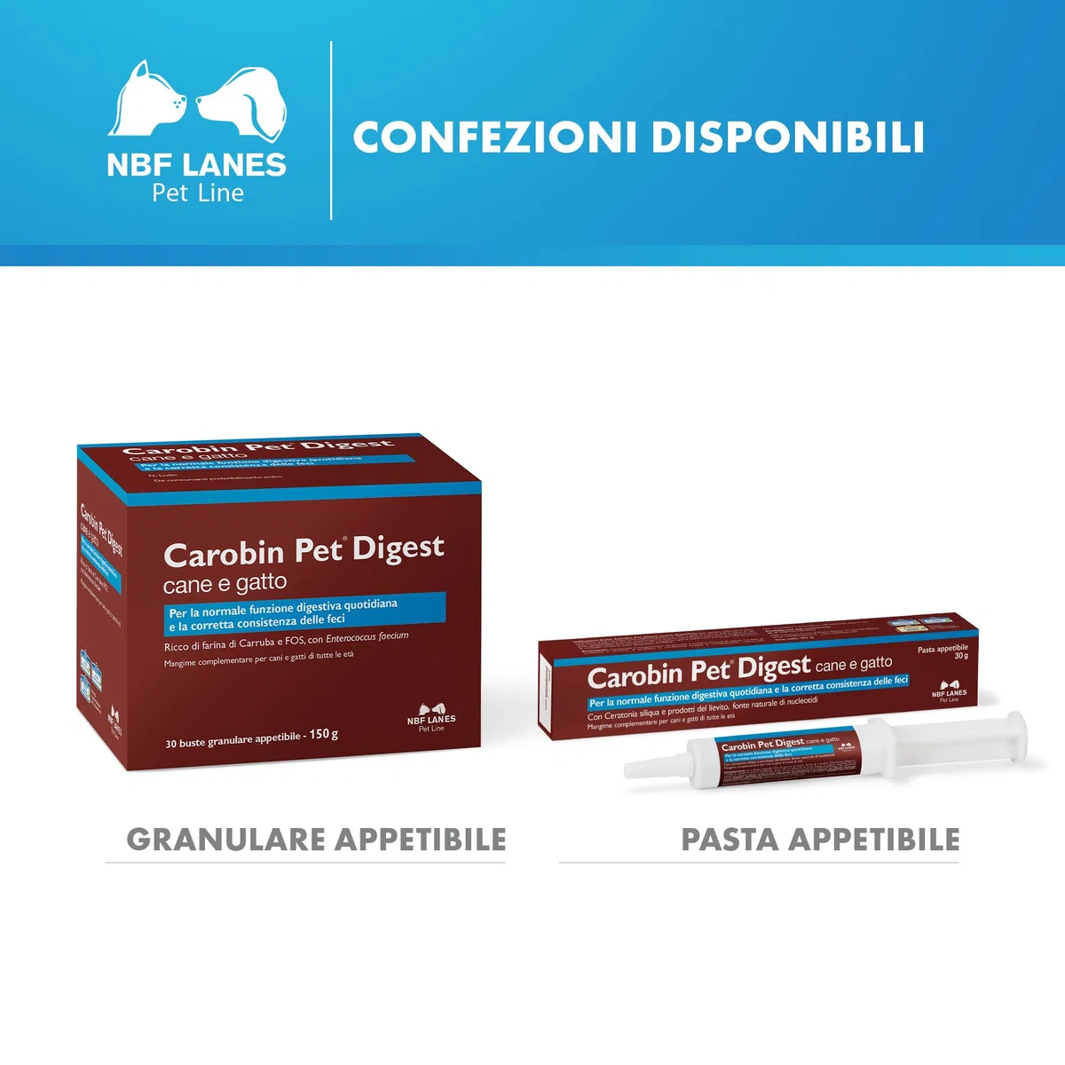 NBF Lanes | Carobin Pet Digest Cane e Gatto, 30 Buste da 5 g, Granulare Appetibile, per la Normale Funzione Digestiva Quotidiana e la Corretta Consistenza delle Feci