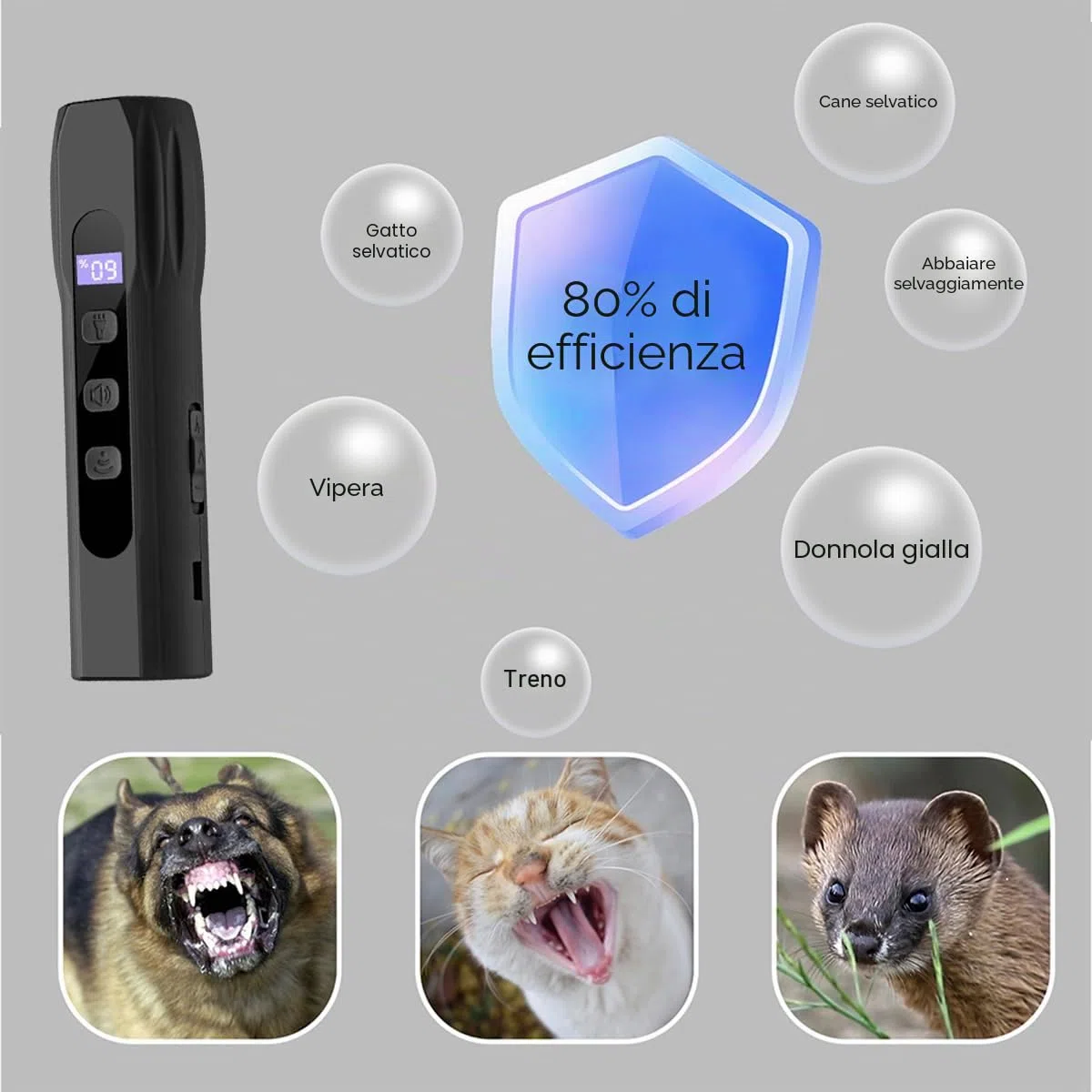dispositivo a ultrasuoni per cani con luce LED, dispositivo anti-abbaio manuale, addestramento comportamentale a 3 frequenze, segnale acustico lungo e duraturo, pulsante per cani, uso interno