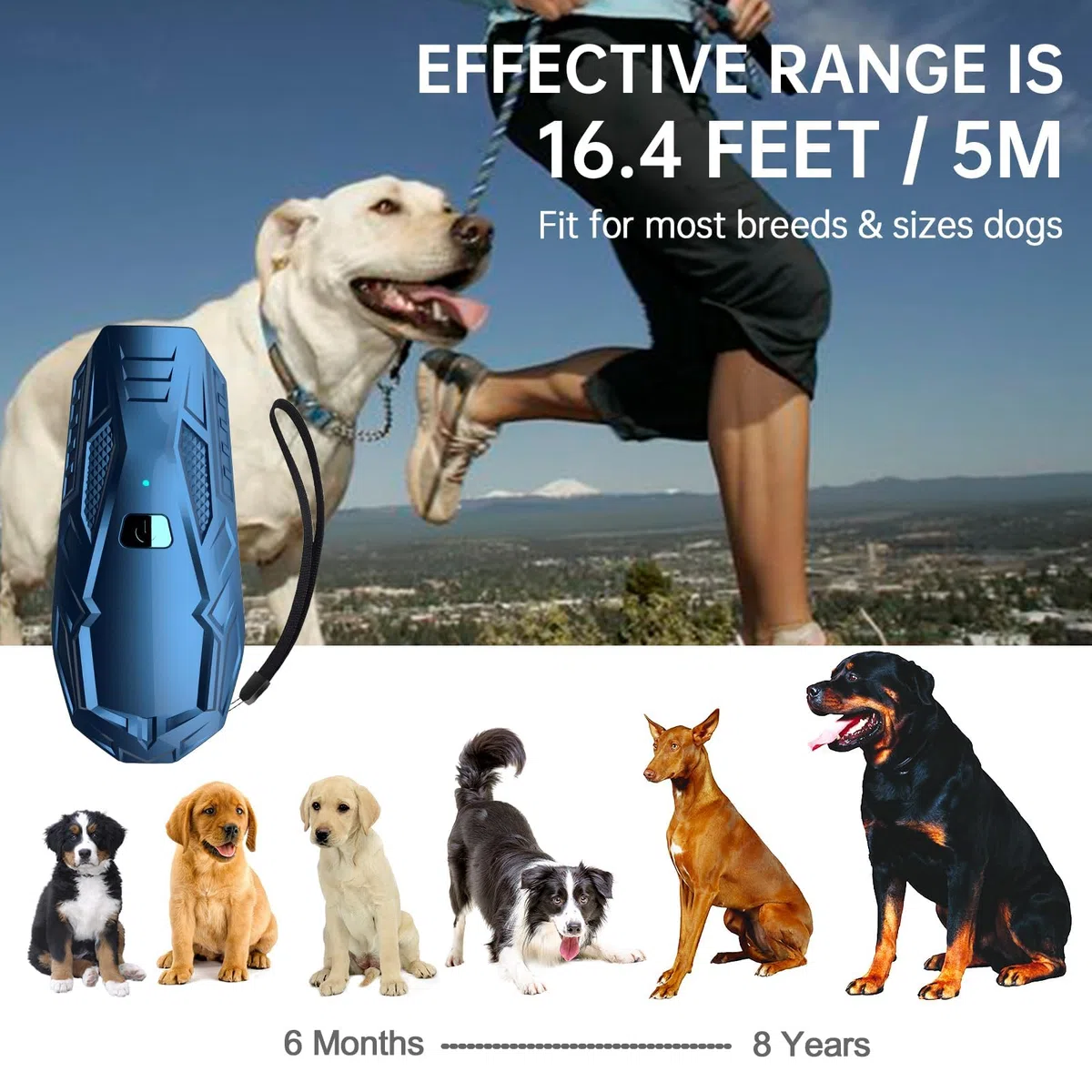 Ultrasuoni per Cani, Antiabbaio per Cani Portatile con Frequenza Variabile 15-25kHz, Dispositivo Anti Abbaio per Cani 5m, 1800mAh Ricaricabile USB per Addestramento