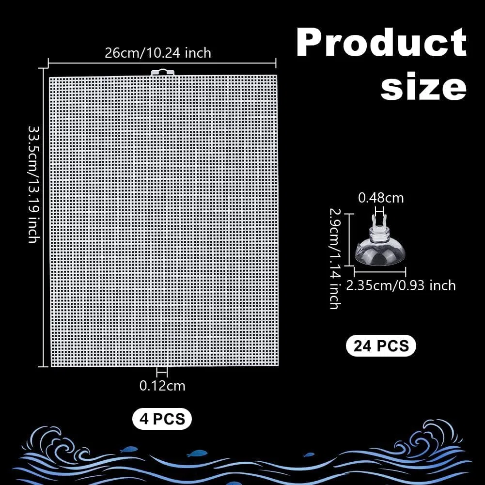 OLYCRAFT Divisore per Acquario 4 pz, Plastica Bianca, 26x33.5cm, 24 Ventose Trasparenti, Separatore per Acquario
