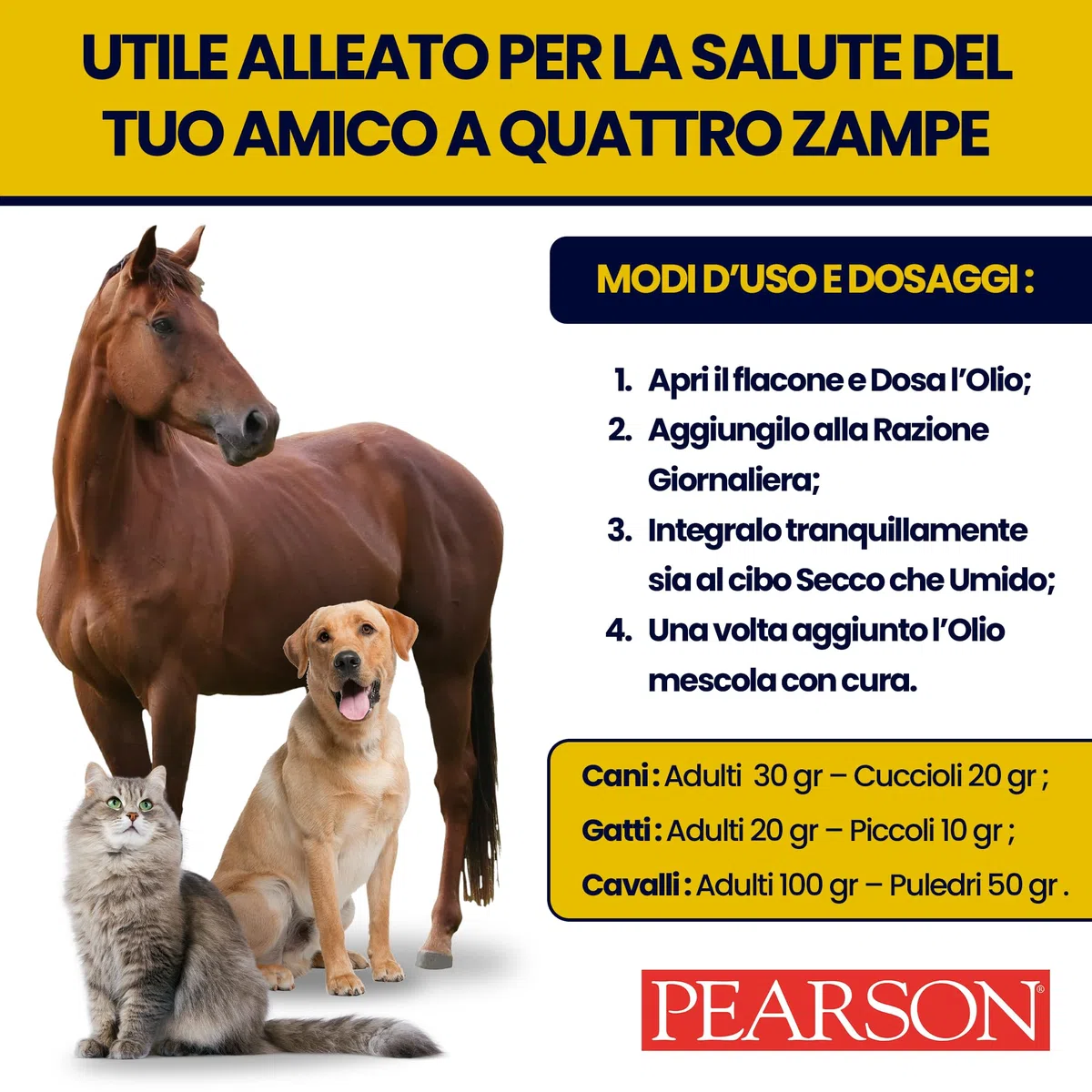 Pearson Purissimo Olio di Fegato Di Merluzzo Veterinario per Cani, Gatti, Cavalli e altri animali. Pelo lucido e Sano, Fonte di Vitamine e Omega3. (1000 ML)