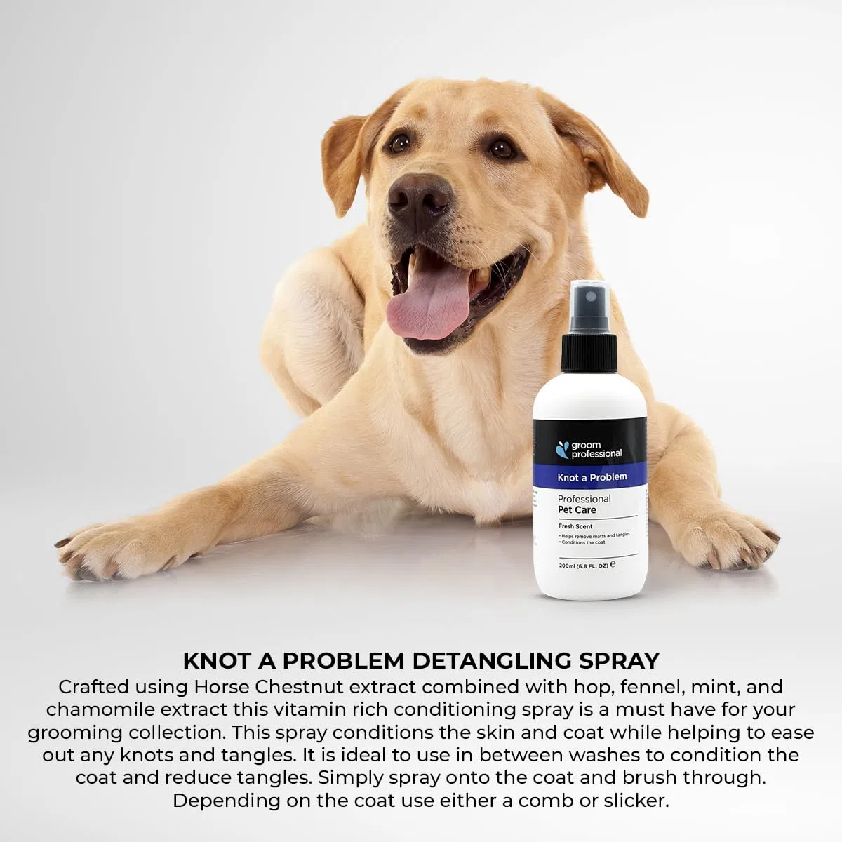 Groom Professional Knot A Problem Detangling Spray (1 L) – Professional Leave-In Dog Detangler, Nourishing Wheat Protein, Silicone & Alcohol Free, Deep Conditioning Spray, UK