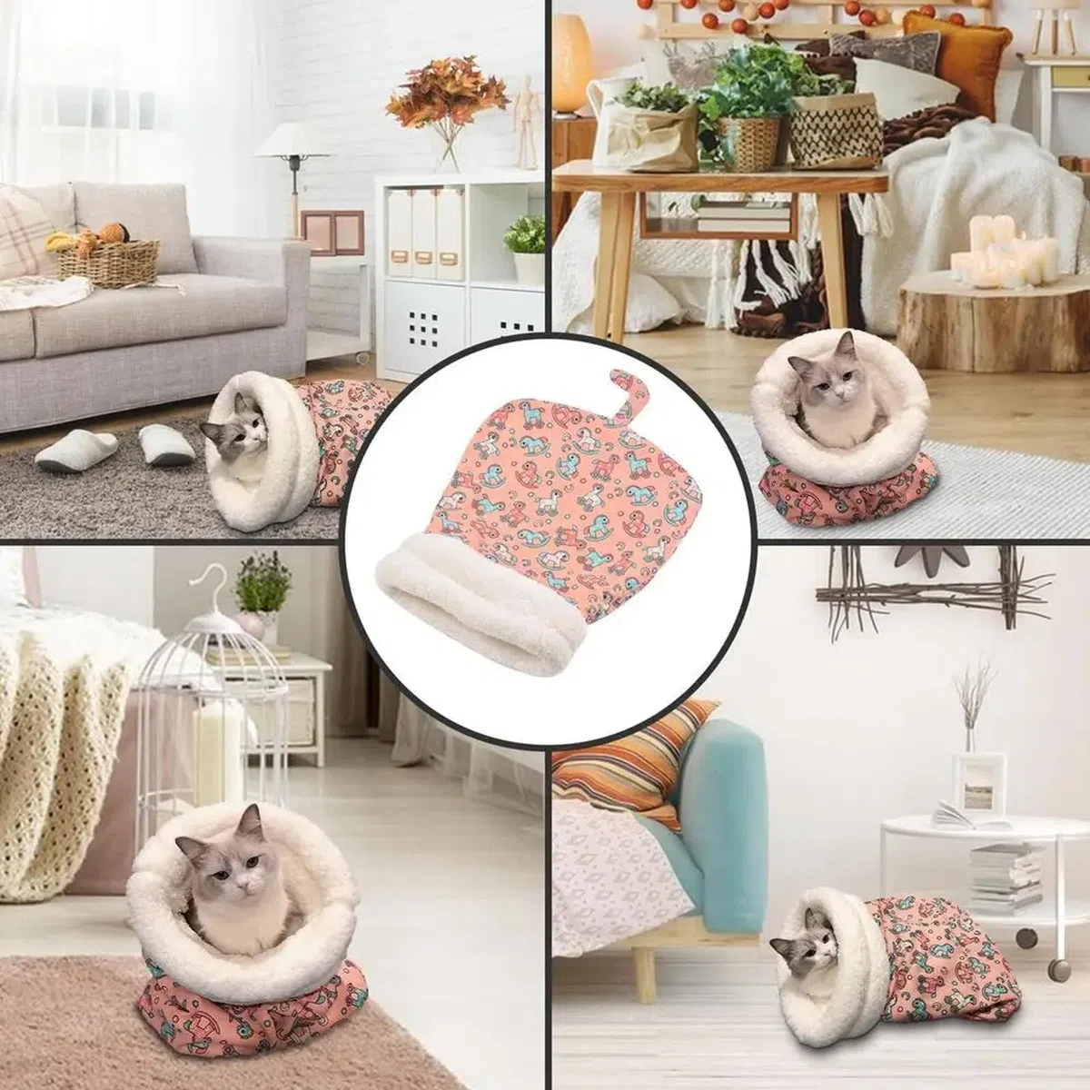 Cat Sleeping Bag, Cat Winter Sleeping Bag, Cute Cat Sleeping Bag with Tail, Cozy Winter Cat Cave Sleeping Bag, Soft Comfort Cat Sack Winter Self Warm Cat Bed (L,C-Blue)