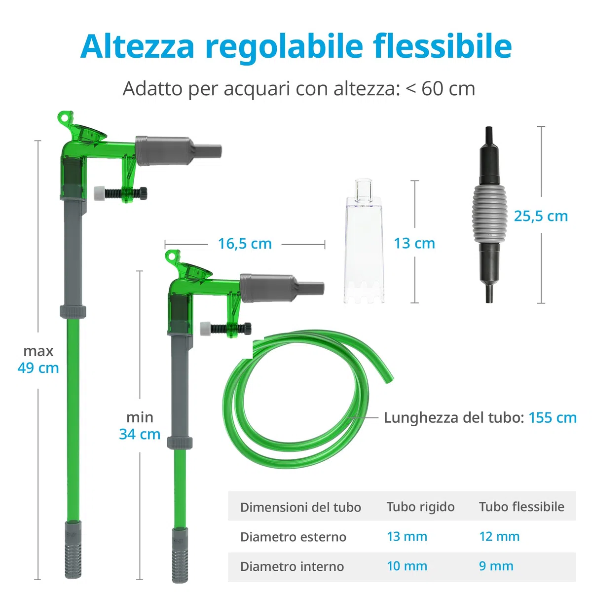 NICREW Sifone Acquario 2 in 1 per Cambio Acqua, Sabbia per Pulizia Acquario, Accessorio per Manutenzione