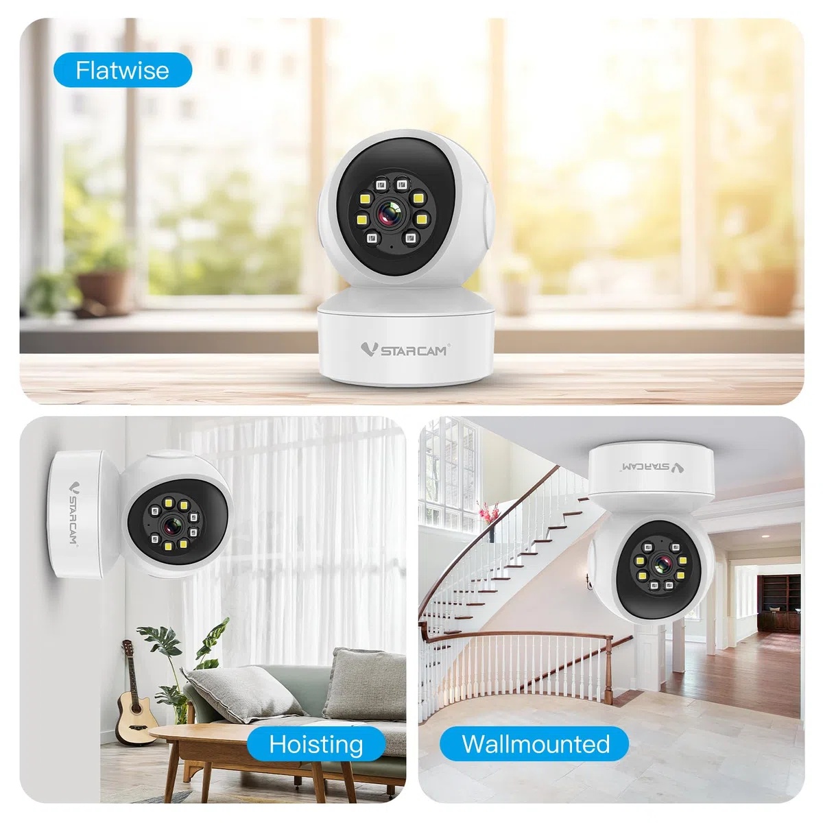 VSTARCAM Telecamera di sorveglianza interna – 2K QHD, 360° WLAN per cani con app, rilevamento automatico, audio a 2 vie, rilevamento del movimento, visione notturna a colori fino a 9 m, fino a 256 GB