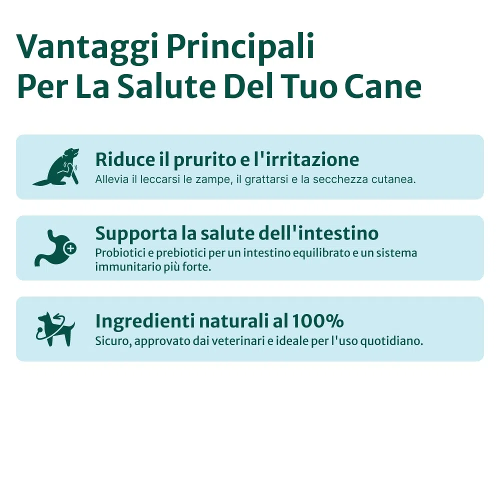 DogSuppy Sollievo Prurito Probiotici per Cani – Ferma Prurito, Grattamento, Leccamento delle Zampe, Allevia Allergie e Lieviti, 100% Naturale, Sostiene Intestino e Immunità, Carne Bovina