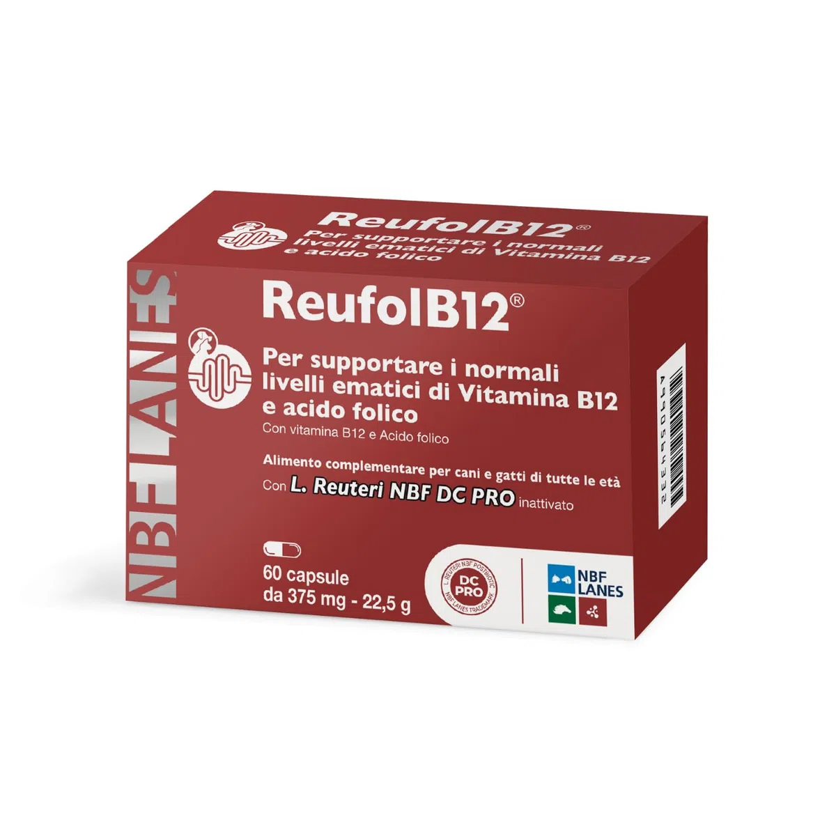 NBF LANES | ReufolB12 Cane e Gatto, 60 Capsule Appetibili, Supporto Vitamina B12 e Acido Folico Intestinale