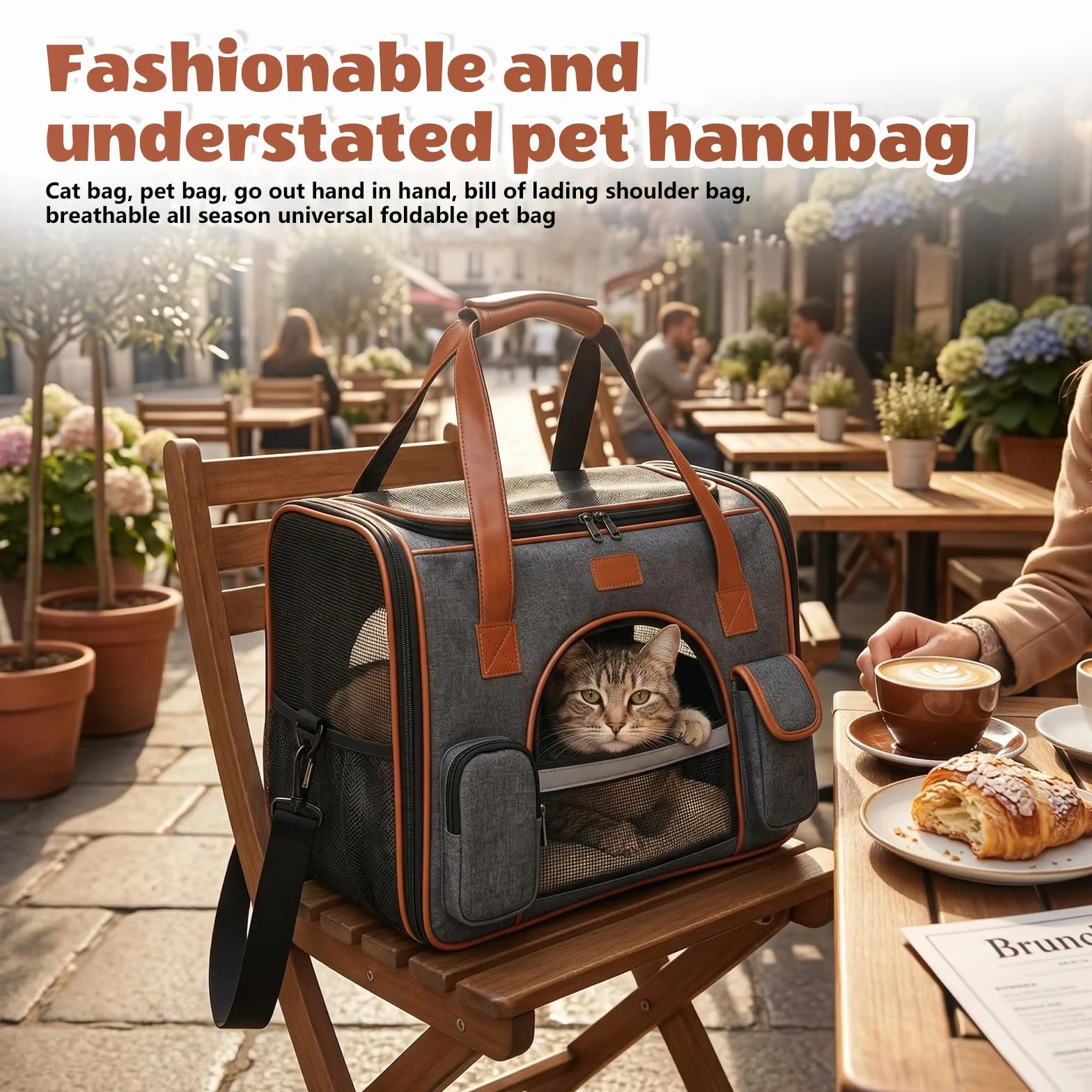 Borsa da Trasporto per Gatti e Cani, Borsa per il Trasporto di Gatti e Cani fino a 6,5 kg, Trasportino per Gatti con Spallacci e Maniglia, Borsa Pieghevole per Piccoli Animali Domestici Gatti e Cani