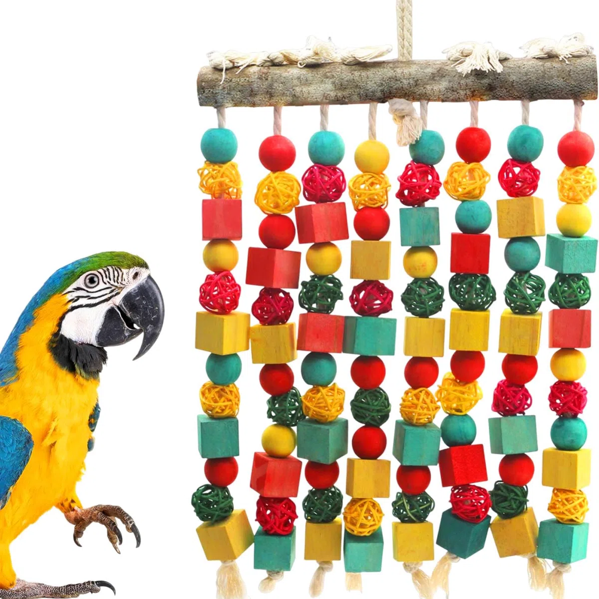MQUPIN Grande uccello pappagallo giocattolo da masticare, in legno naturale, blocchi di legno Takraw pappagalli gabbia giocattolo adatto per grandi uccelli medi Ara,cacatua grigio africano,pappagalli