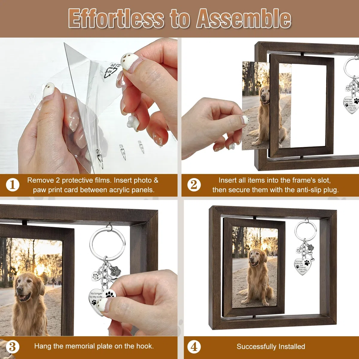 Set di Impronte per Cane e Gatto, Cornice Commemorativa per Cane e Gatto, 2 Cuscinetti per Impronte di Zampe di Animali, Set di Impronte per Neonati 0-6 Mesi, Mostra Due Immagini di 15x10 Cm