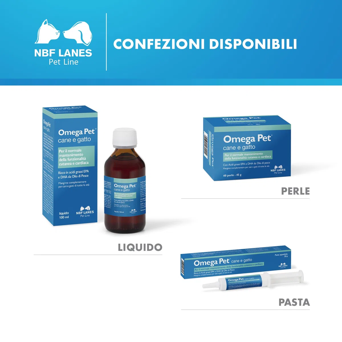 NBF Lanes | Omega Pet Cane e Gatto, Liquido 100 ml, per il Normale Mantenimento della Funzionalità Cutanea e Cardiaca