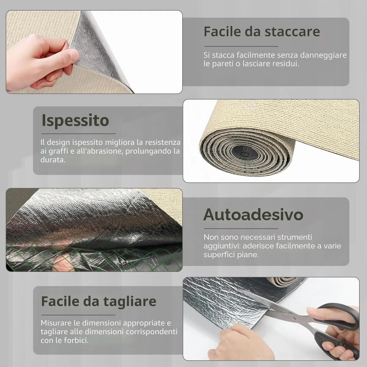 Tappeto Tiragraffi per Gatti Autoadesivo - 300 x 40cm, Protezione Divano Graffi Gatto, Riutilizzabile e Tagliabile, DIY Tiragraffi per Gatti, Ideale per Divani Mobili Pareti Cachi