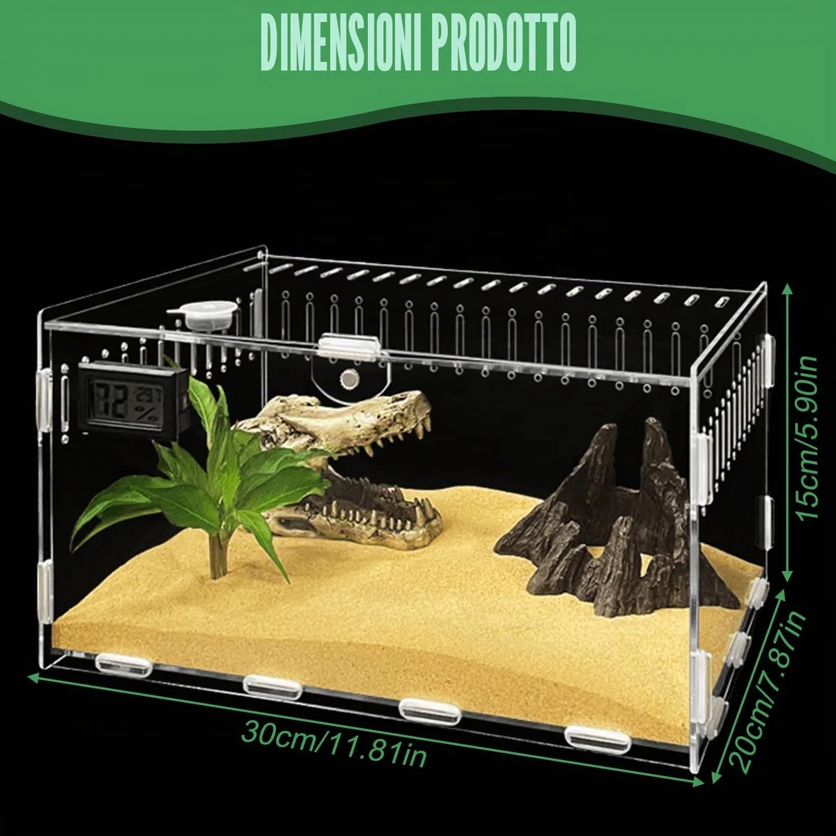 Terrario Acrilico 30 x 20 x 15 cm - Contenitore Portatile per Rettili, Lumache, Ragni - Mini Terrario