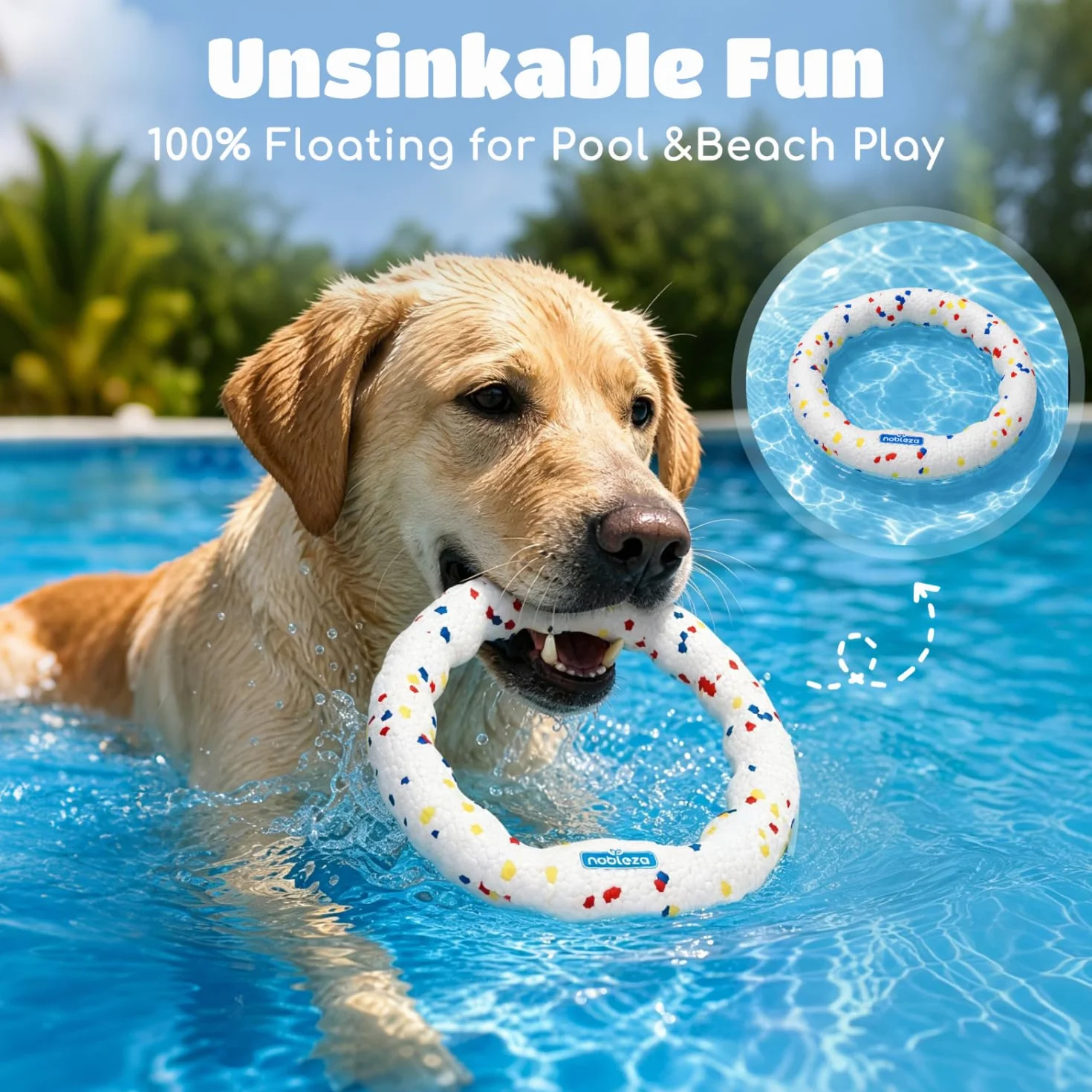 Nobleza Confezione da 2 Frisbee per Cani Anello di Trazione, Giocattolo Robusto per Masticatori Aggressivi, Disco Volante Leggero Galleggiante per Addestramento in Acqua e Giardino, Bianco 23cm