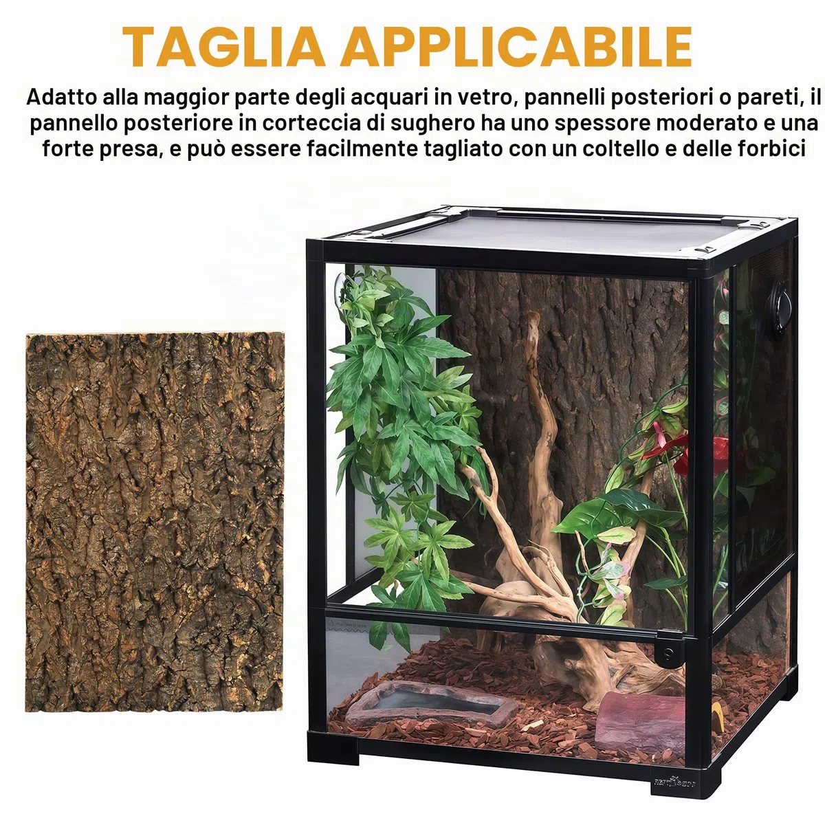Sporgo Fondo in sughero per terrario: 3 pezzi con aspetto naturale di corteccia d'albero, tappetino da arrampicata per rettili, sfondo in corteccia d'albero per acquario, decorazione murale, per